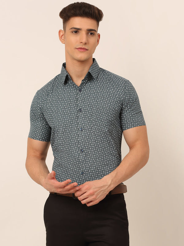 Jainish Men's Cotton Printed Formal Shirts - Grey - Distacart