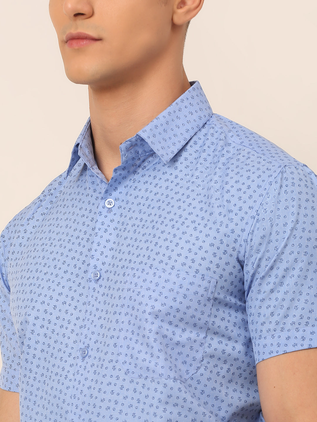 Jainish Men's Cotton Printed Formal Shirts - Light-Blue - Distacart