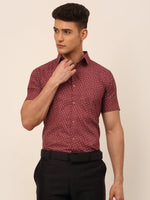 Thumbnail for Jainish Men's Cotton Printed Formal Shirts - Maroon - Distacart