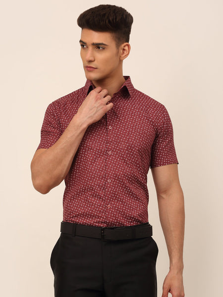 Jainish Men's Cotton Printed Formal Shirts - Maroon - Distacart