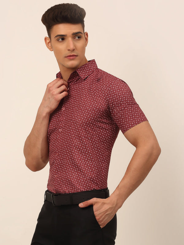 Jainish Men's Cotton Printed Formal Shirts - Maroon - Distacart