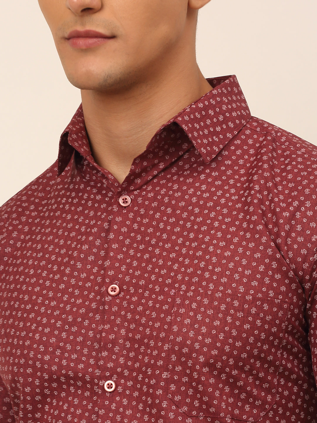 Jainish Men's Cotton Printed Formal Shirts - Maroon - Distacart