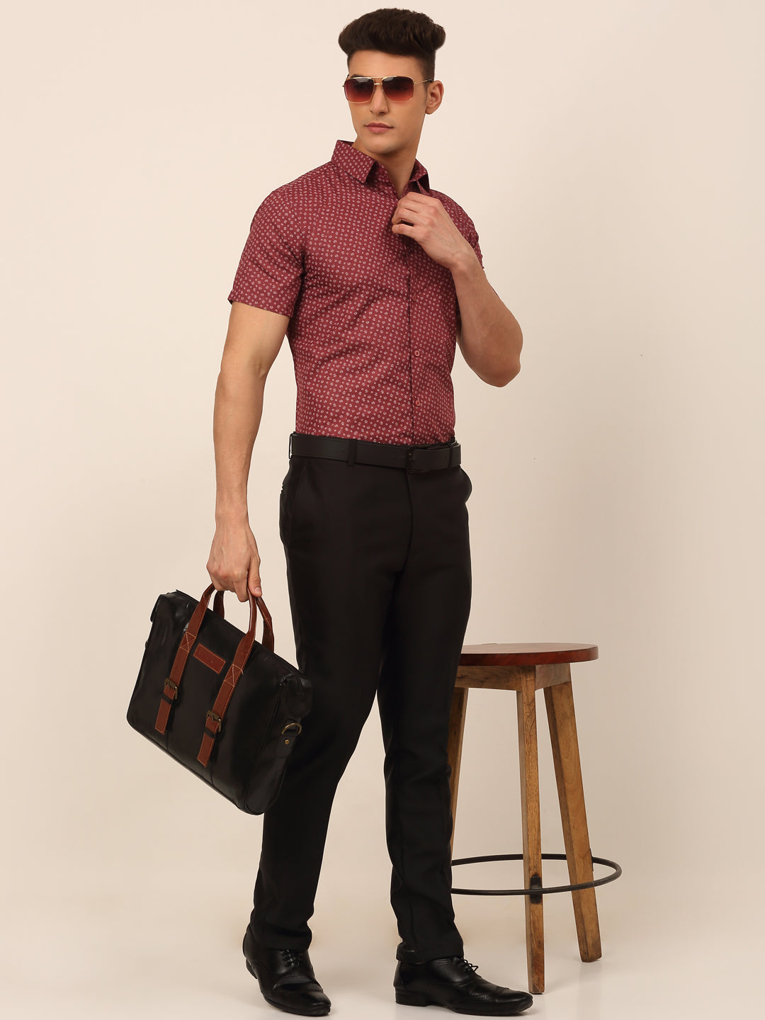 Jainish Men's Cotton Printed Formal Shirts - Maroon - Distacart