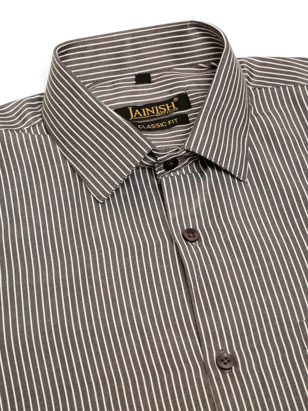 Jainish Men's White Classic Striped Formal Shirt - Distacart