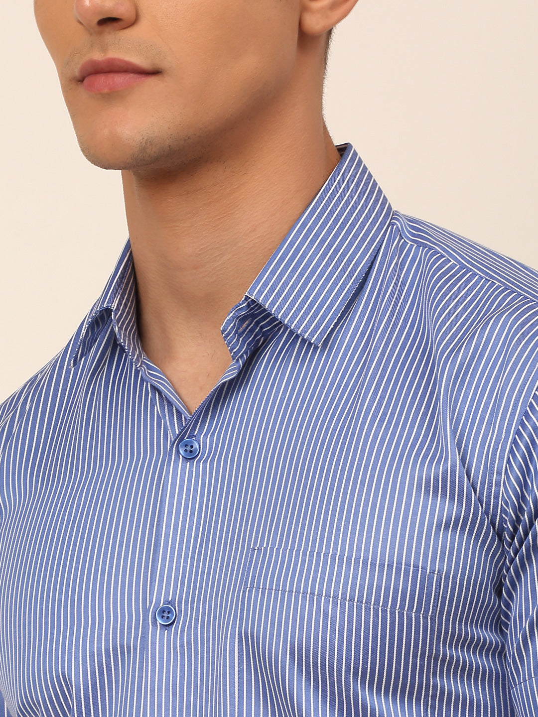 Jainish Men's Cotton Striped Formal Shirts - Blue - Distacart