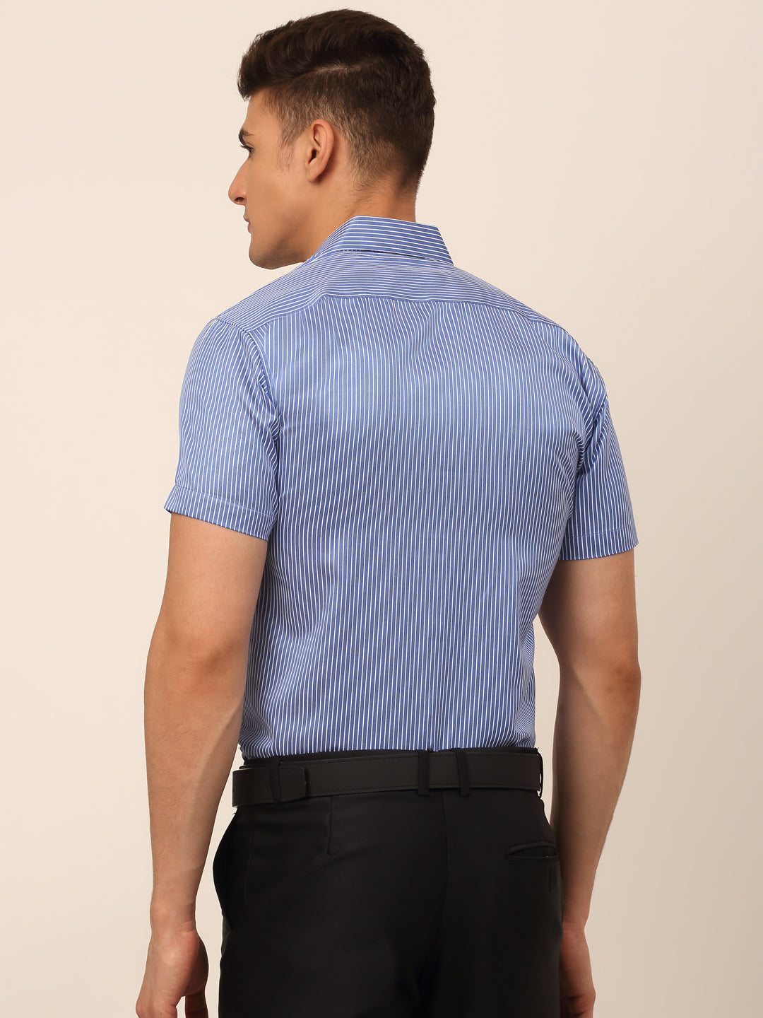 Jainish Men's Cotton Striped Formal Shirts - Blue - Distacart