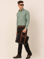 Thumbnail for Jainish Men's Green & White Classic Striped Formal Shirt - Distacart