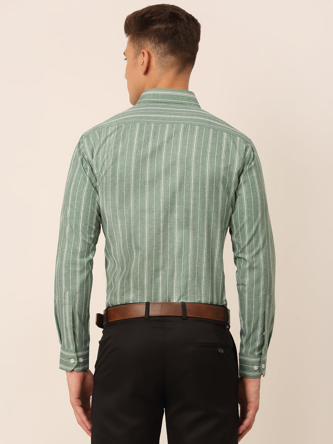 Jainish Men's Green & White Classic Striped Formal Shirt - Distacart