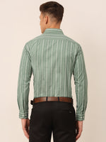 Thumbnail for Jainish Men's Green & White Classic Striped Formal Shirt - Distacart