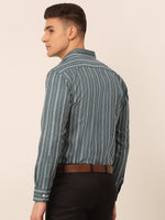 Thumbnail for Jainish Men's Grey & White Classic Striped Formal Shirt - Distacart