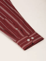 Thumbnail for Jainish Men's Maroon & White Classic Striped Formal Shirt - Distacart