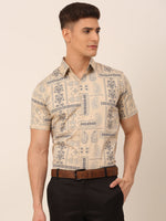 Thumbnail for Jainish Men's Cotton Printed Formal Shirts - Beige - Distacart