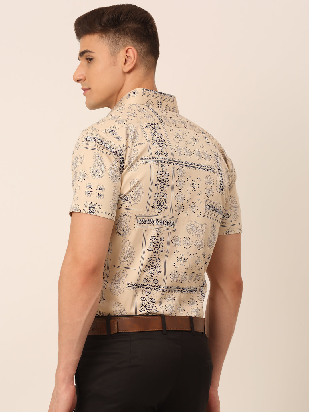 Jainish Men's Cotton Printed Formal Shirts - Beige - Distacart
