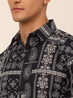 Thumbnail for Jainish Men's Cotton Printed Formal Shirts - Navy Blue - Distacart