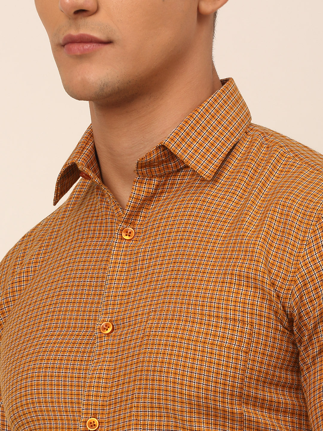 Jainish Men's Mens Brought Checked Formal shirts - Mustard - Distacart