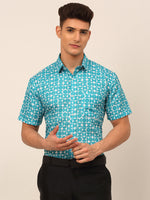 Thumbnail for Jainish Men's Cotton Printed Formal Shirts - Aqua - Distacart