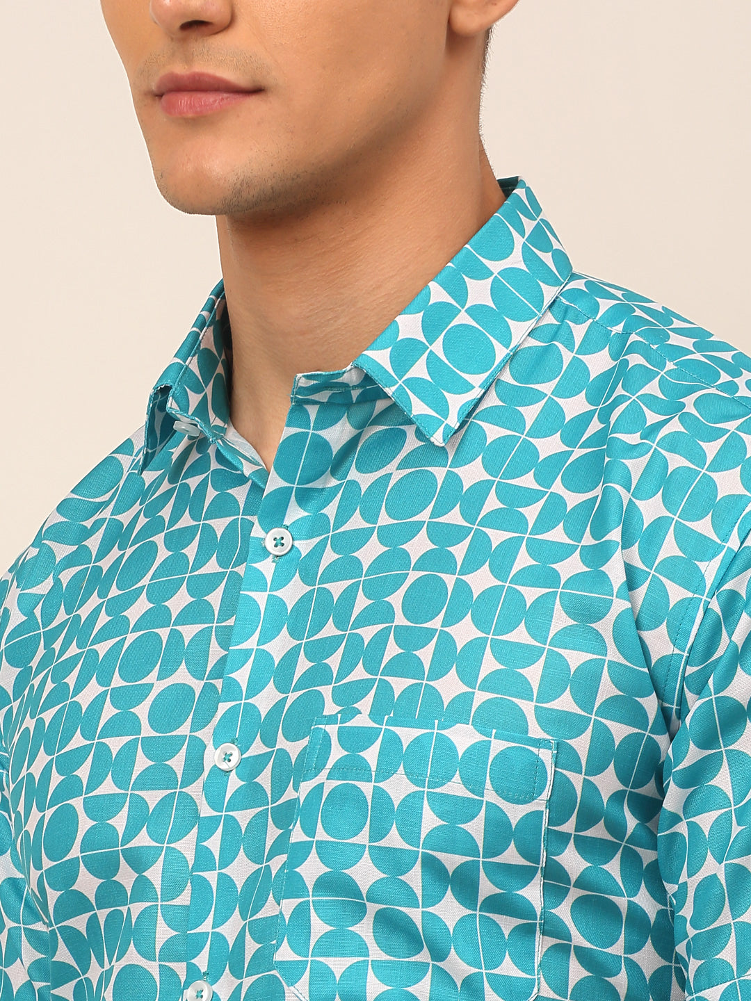 Jainish Men's Cotton Printed Formal Shirts - Aqua - Distacart
