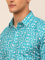 Thumbnail for Jainish Men's Cotton Printed Formal Shirts - Aqua - Distacart