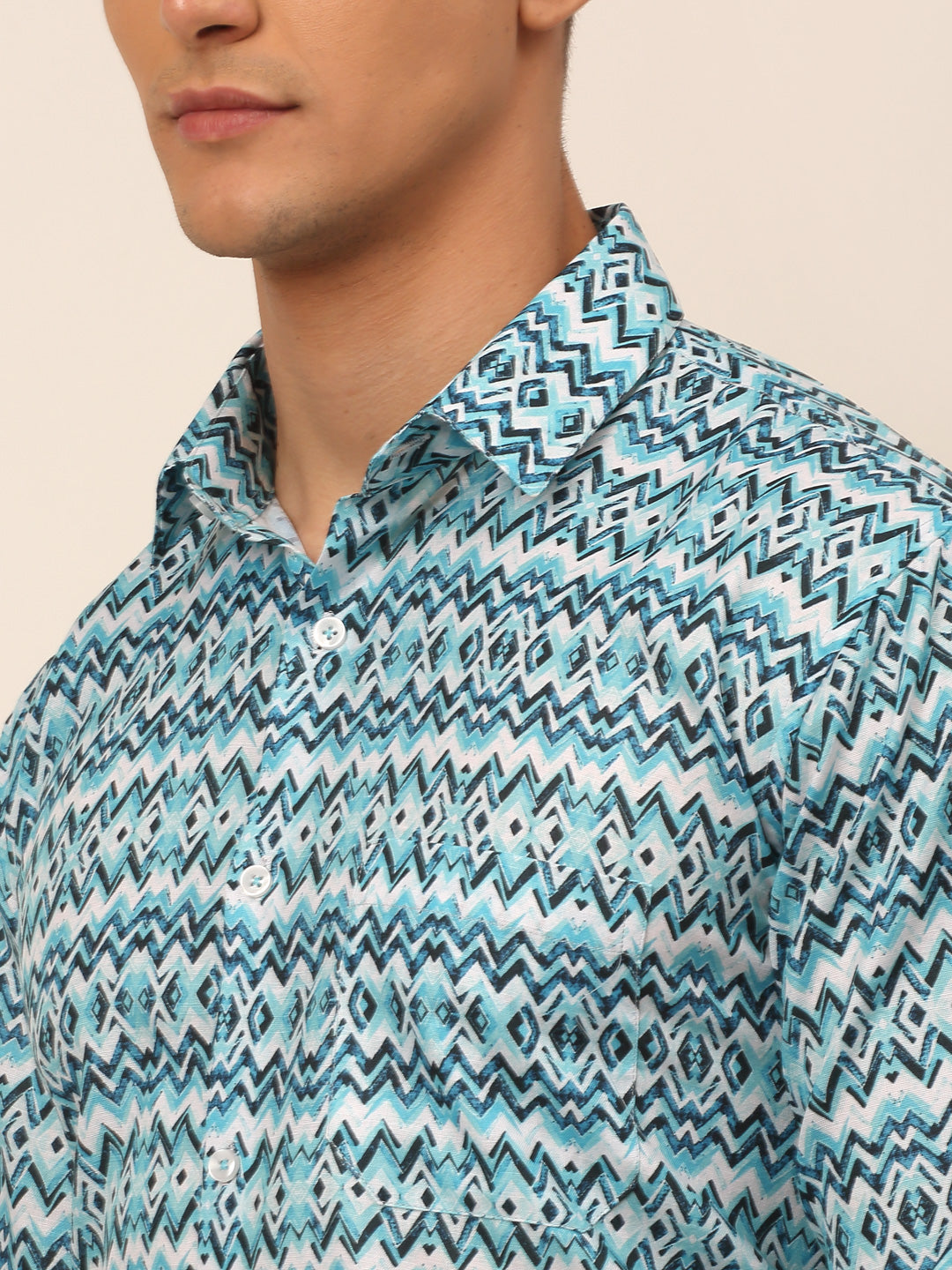 Jainish Men's Cotton Printed Formal Shirts - Sky Blue - Distacart
