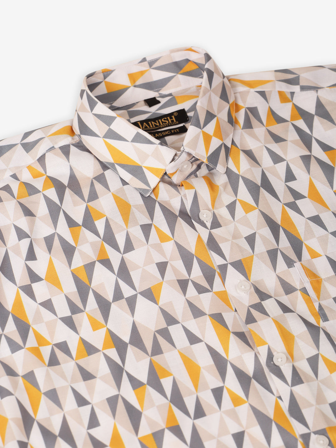 Jainish Men's Cotton Printed Formal Shirts - White-Grey - Distacart