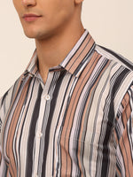 Thumbnail for Jainish Men's Cotton Striped Formal Shirts - Brown - Distacart