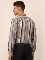 Thumbnail for Jainish Men's Cotton Striped Formal Shirts - Brown - Distacart