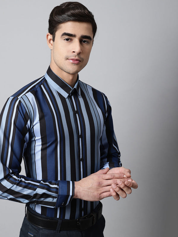 Jainish Men's Grey Classic Striped Formal Shirt - Distacart