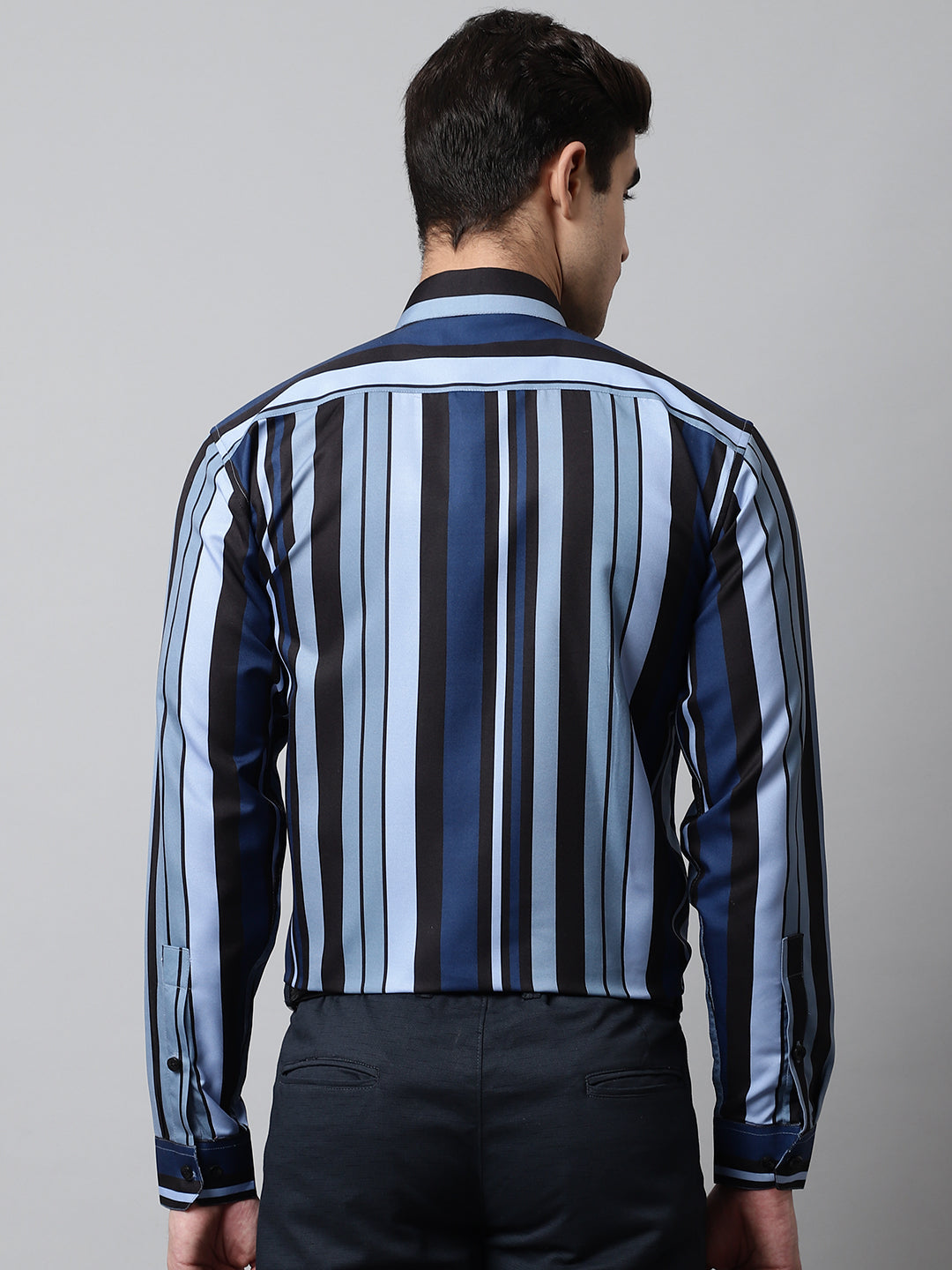 Jainish Men's Grey Classic Striped Formal Shirt - Distacart