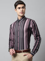 Thumbnail for Jainish Men's Wine and Black Classic Striped Formal Shirt - Distacart