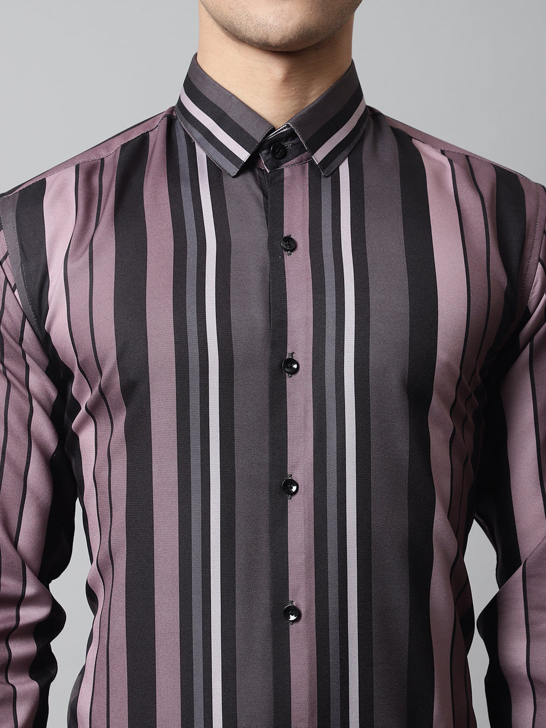 Jainish Men's Wine and Black Classic Striped Formal Shirt - Distacart