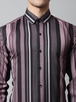 Thumbnail for Jainish Men's Wine and Black Classic Striped Formal Shirt - Distacart