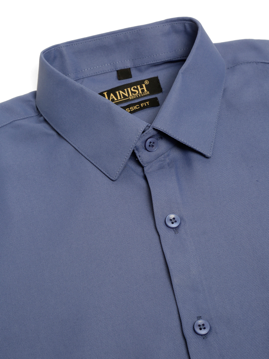Jainish Men's Cotton Solid Formal Shirt - Blue - Distacart