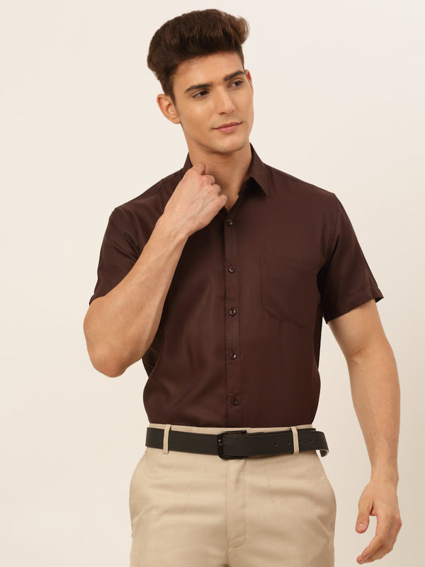 Jainish Men's Cotton Solid Formal Shirt - Coffee - Distacart