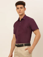 Thumbnail for Jainish Men's Cotton Solid Formal Shirt - Wine - Distacart