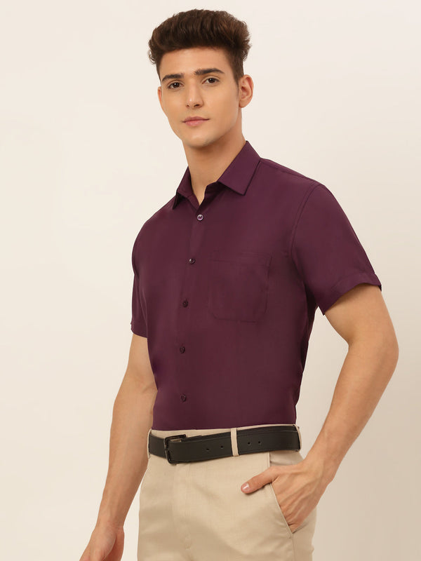 Jainish Men's Cotton Solid Formal Shirt - Wine - Distacart