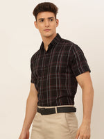 Thumbnail for Jainish Men's Cotton Checked Formal Shirts - Black - Distacart