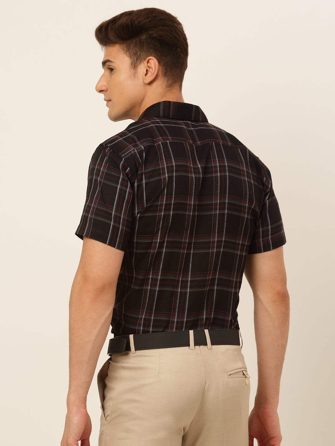 Jainish Men's Cotton Checked Formal Shirts - Black - Distacart