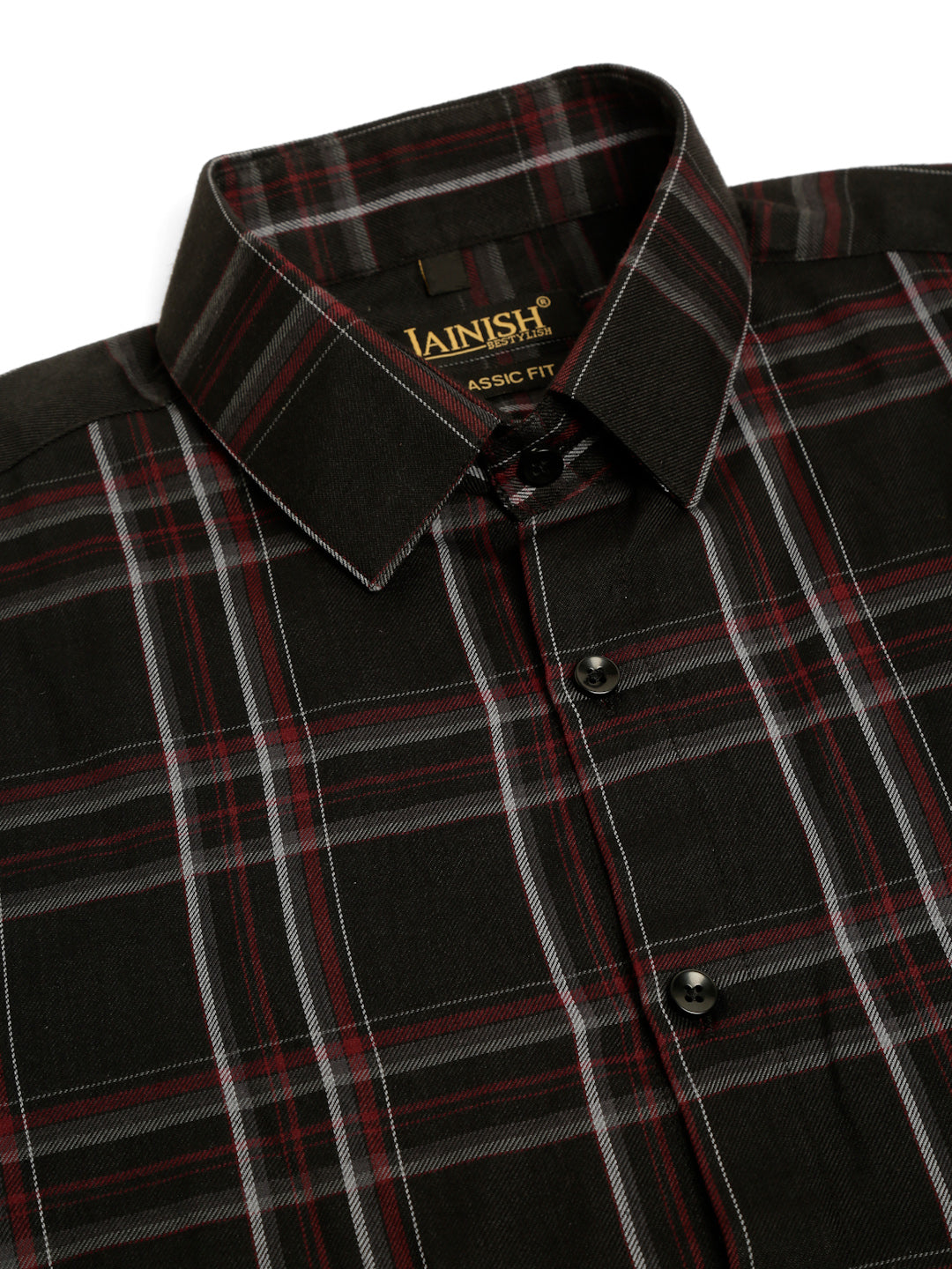 Jainish Men's Cotton Checked Formal Shirts - Black - Distacart