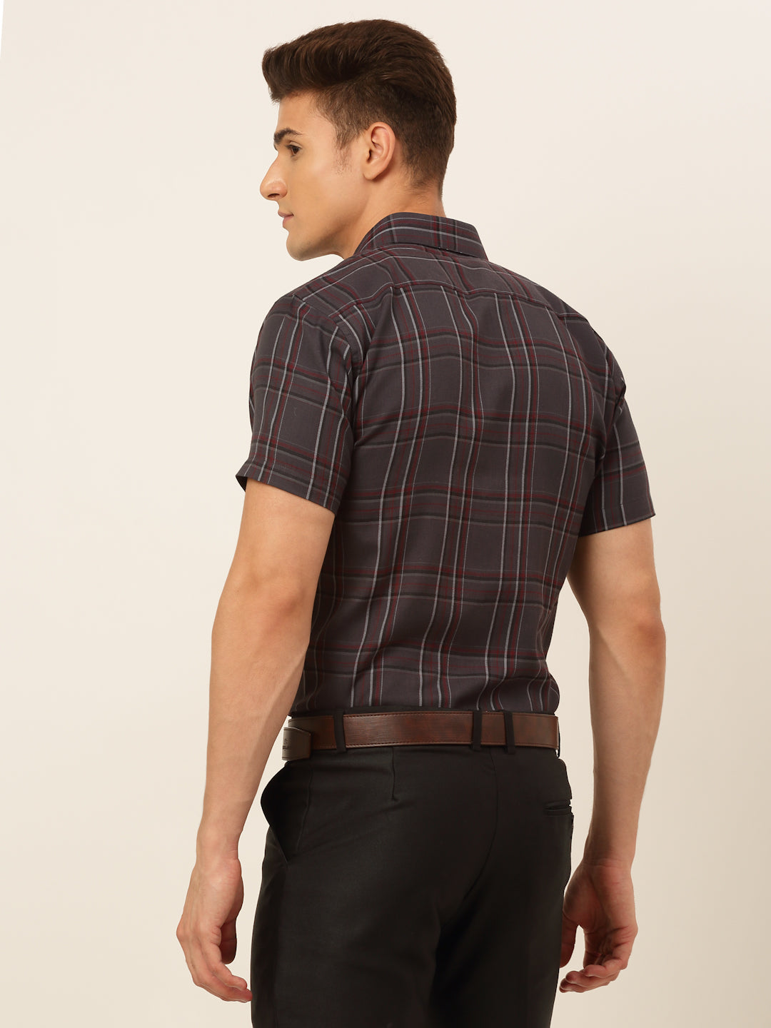 Jainish Men's Cotton Checked Formal Shirts - Brown - Distacart