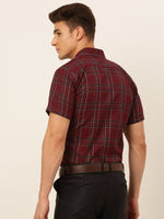 Thumbnail for Jainish Men's Cotton Checked Formal Shirts - Maroon - Distacart