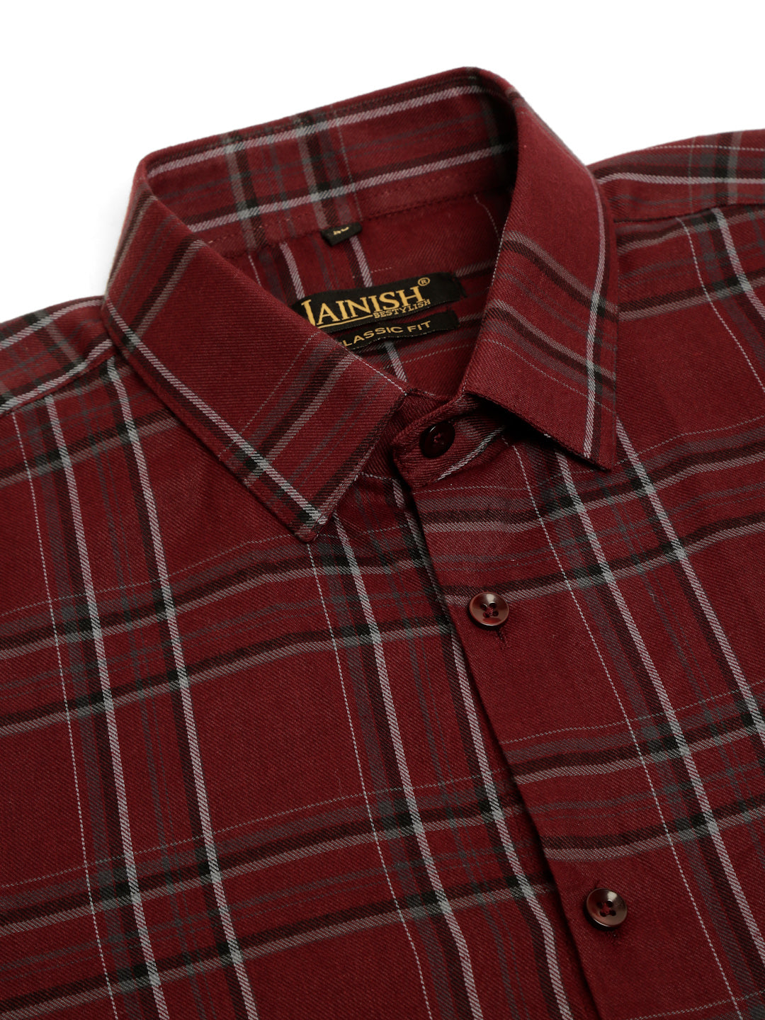 Jainish Men's Cotton Checked Formal Shirts - Maroon - Distacart