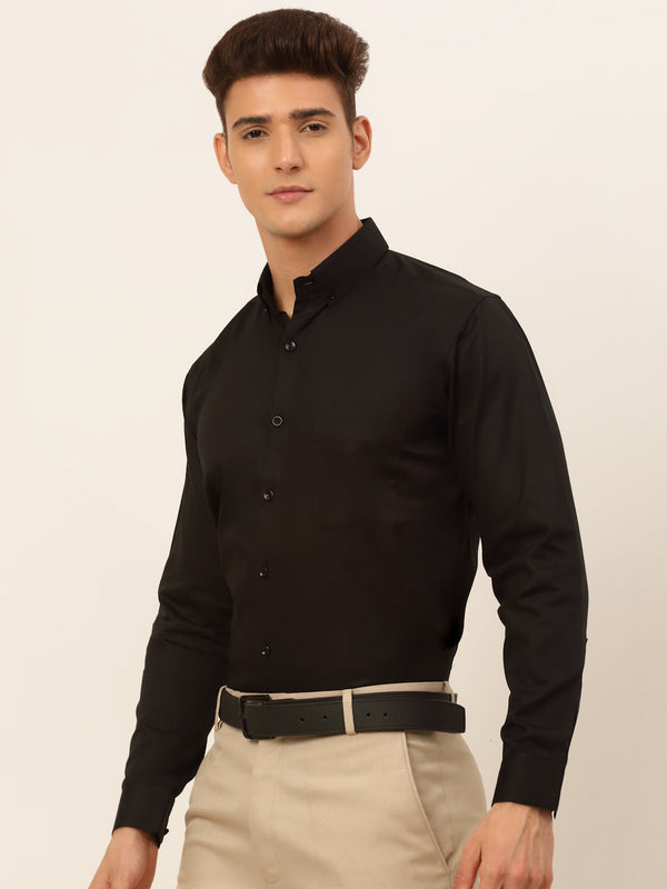 Jainish Men's Cotton Solid Formal Shirt - Black - Distacart
