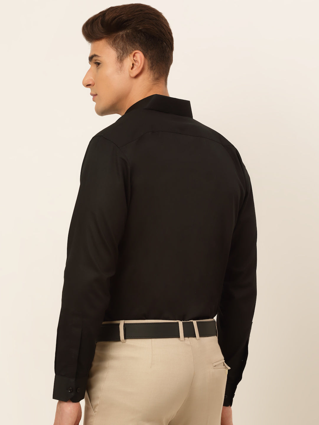 Jainish Men's Cotton Solid Formal Shirt - Black - Distacart