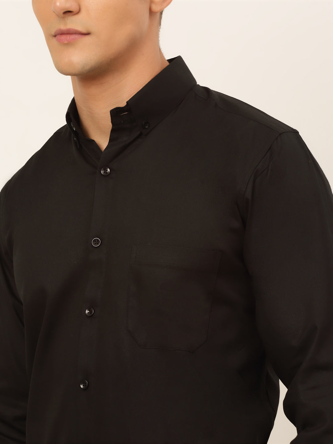 Jainish Men's Cotton Solid Formal Shirt - Black - Distacart