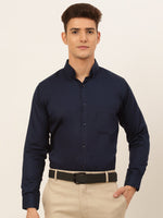 Thumbnail for Jainish Men's Cotton Solid Formal Shirt - Navy Blue - Distacart