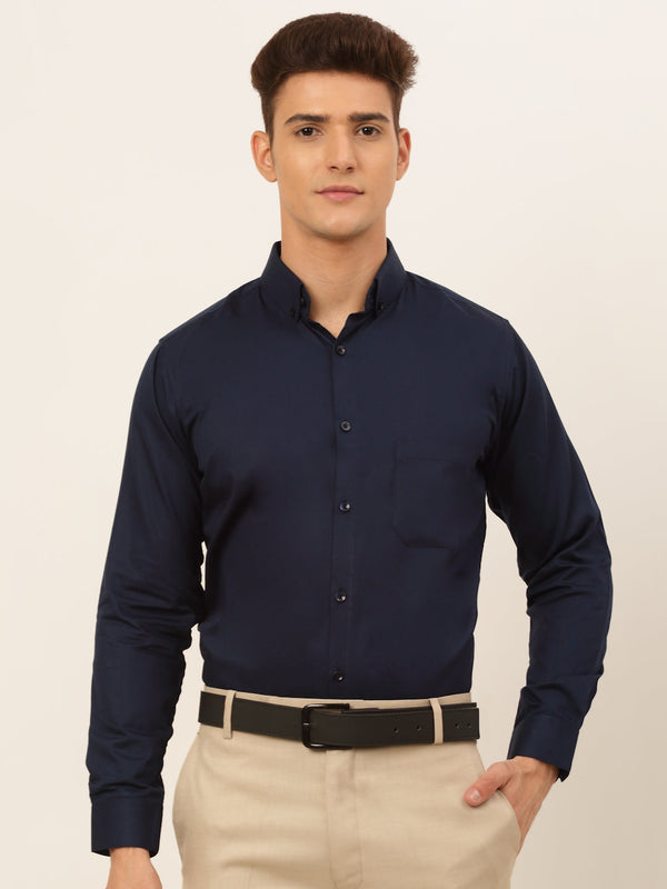 Jainish Men's Cotton Solid Formal Shirt - Navy Blue - Distacart