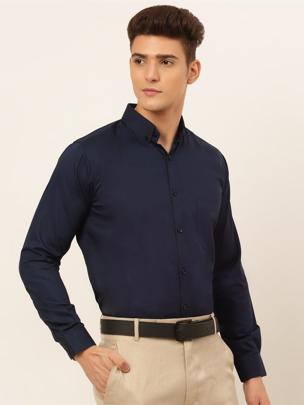 Jainish Men's Cotton Solid Formal Shirt - Navy Blue - Distacart