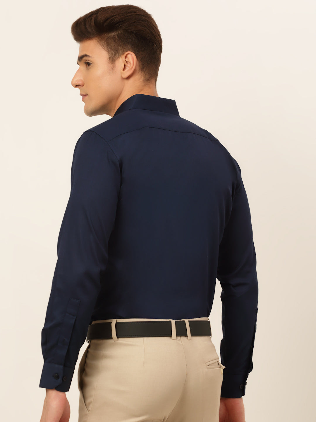 Jainish Men's Cotton Solid Formal Shirt - Navy Blue - Distacart