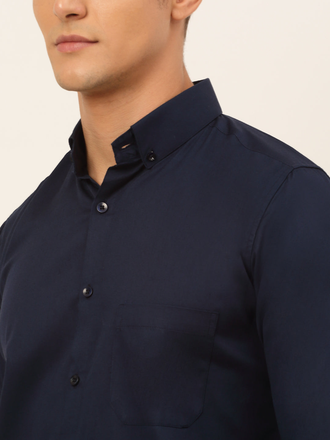 Jainish Men's Cotton Solid Formal Shirt - Navy Blue - Distacart
