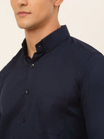 Thumbnail for Jainish Men's Cotton Solid Formal Shirt - Navy Blue - Distacart